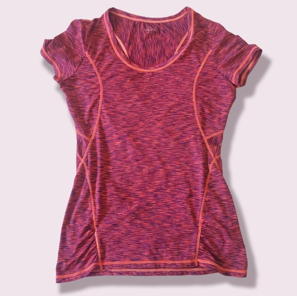 Athleta womens ruched athletic t-shirt, pink space dye stretch. Size Small - Picture 1 of 6